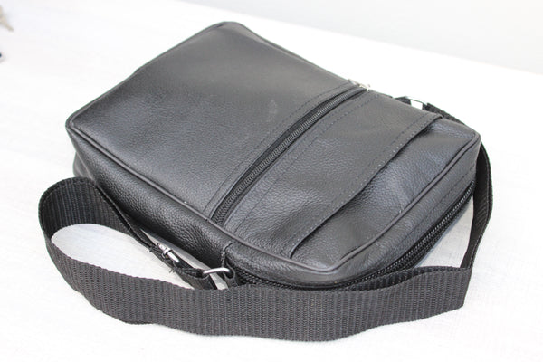 Small Leather Crossbody Messenger Shoulder Bag for Men Women Work Business Adjustable Strap